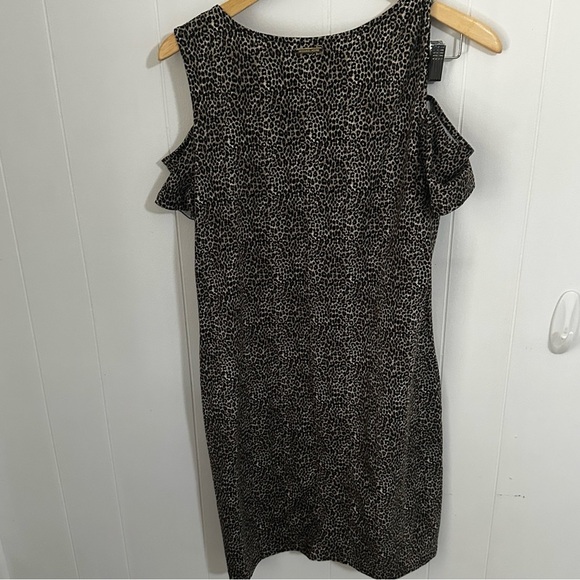 Michael Kors Leopard Print Bodycon Mini Dress with Cold Shoulder Cutouts - Picture 2 of 4